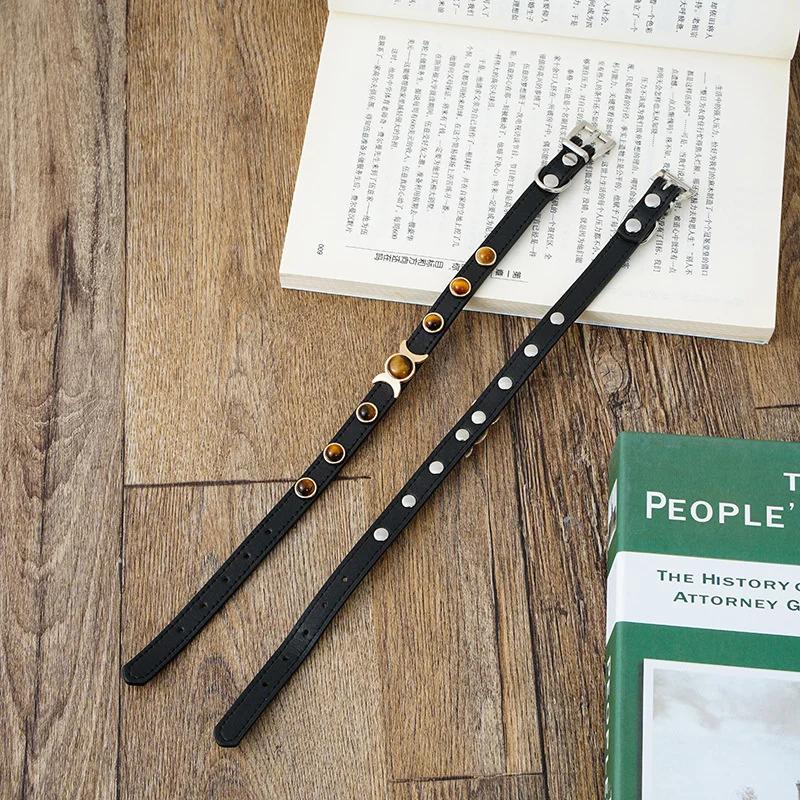 Мягкий кожаный ошейник для кошки Модный декор «Глаза тигра» Поводок-шлейка для щенка Ожерелье для котенка Аксессуары Товары для кошек XS/S/M Чихуахуа