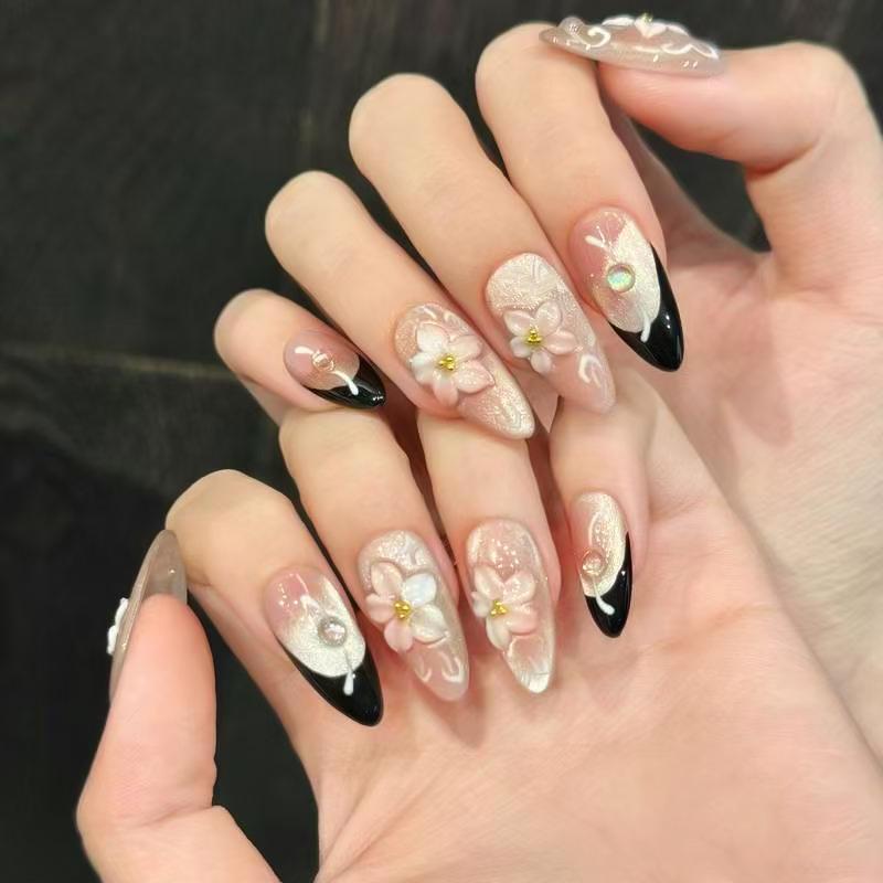Three-dimensional Camellia Streamer Bubble Cat's Eye French Versatile ins Wind Removable Nail Art Tablets 30 pieces