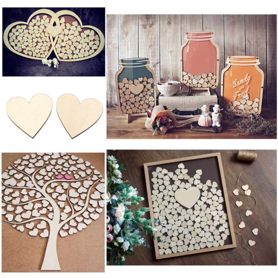 100Pcs Wooden Love Heart Shape Embellishment Plaques Wedding Craft 20/30/40mm
