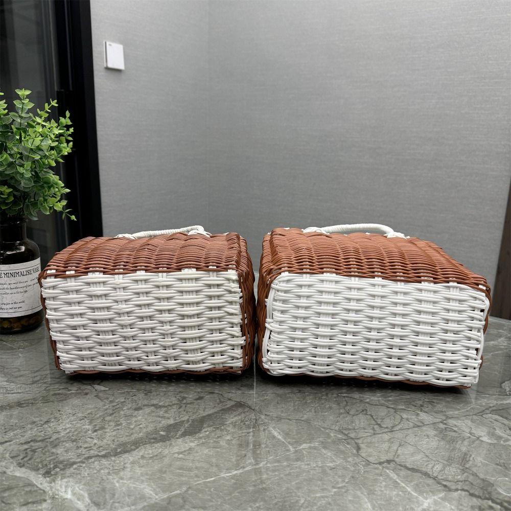 Imitation Rattan Hanging Baskets Square Woven Handbag New Storage Basket  Fruit