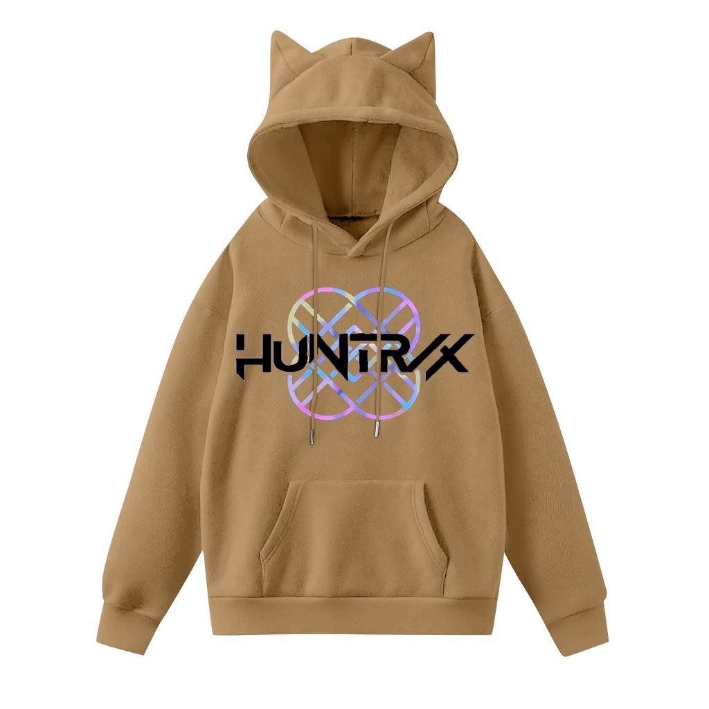 Ladies Fashion Casual Long Sleeve Printed Round Neck Hoodie Pullover Top With  Pockets