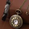 2 шт./комплект, женские карманные часы, женские ретро-медные кварцевые карманные часы с выемкой, ожерельем и 1 серебряным браслетом с крыльями, подарите их тому, кто вам нравится