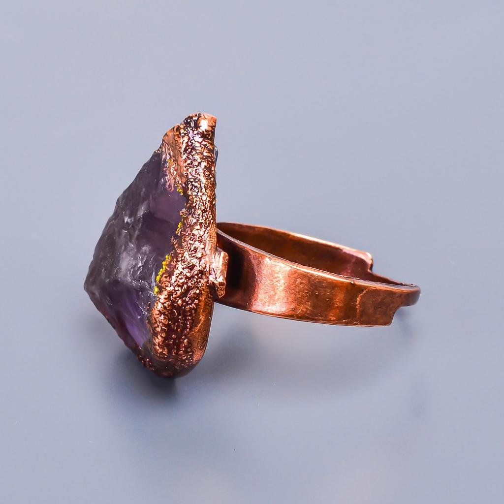 Грубый камень Аметист Груша Корона Чакры Вечности Обещание Бохо Кольцо Ювелирное изделие Медь V-14