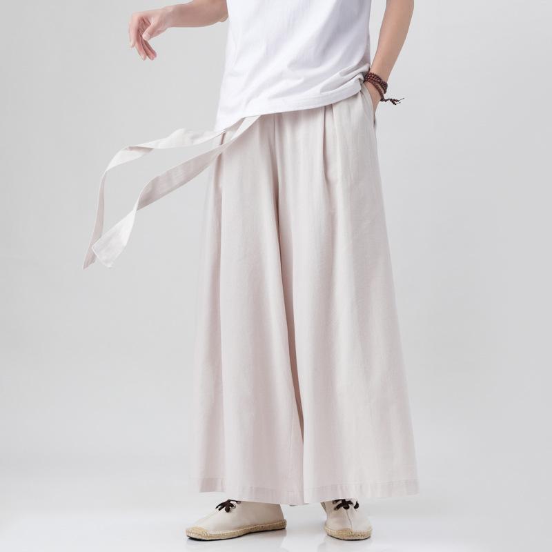 Men's Spring and Summer Solid Color Retro Chinesewide-leg Pants Loose Mid-waist Straight Pants