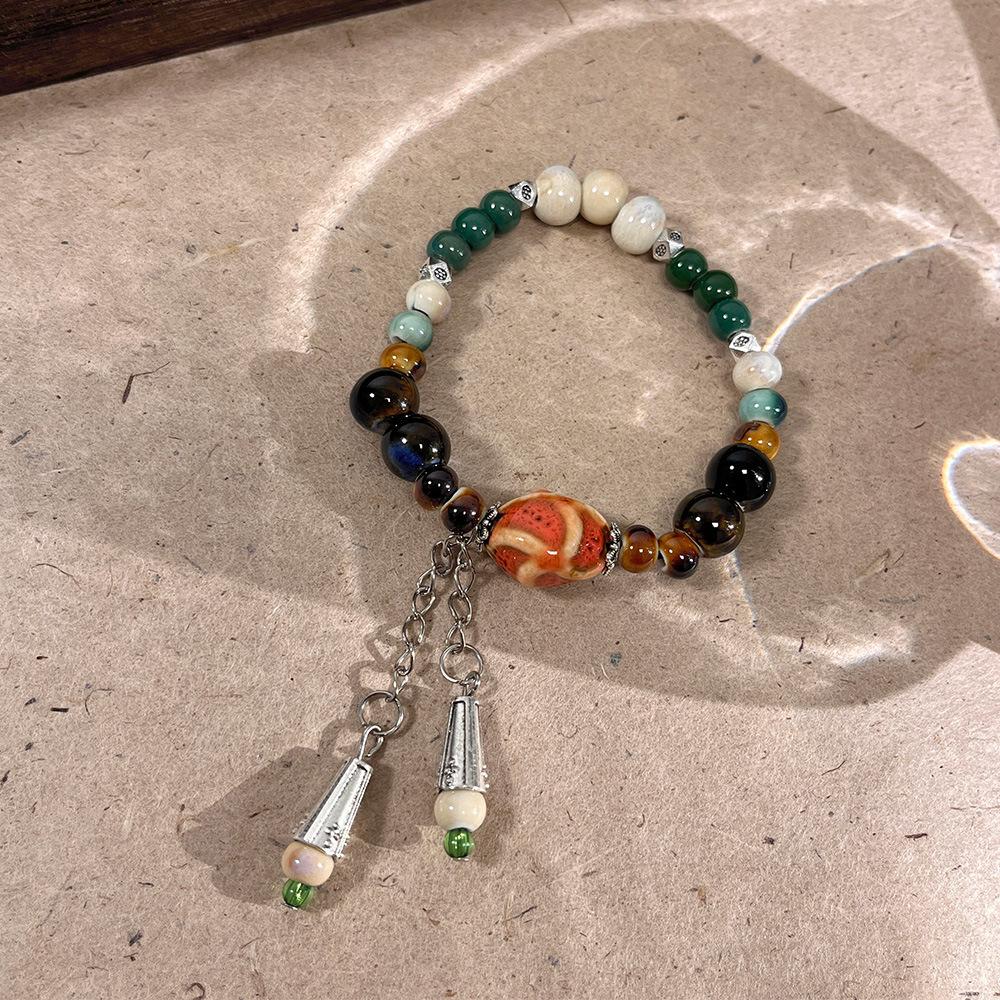 JMXD-двойное кольцо керамический браслет с бусинами новый китайский дзен национальный стиль браслет антикварный премиум эластичная веревка ювелирные изделия