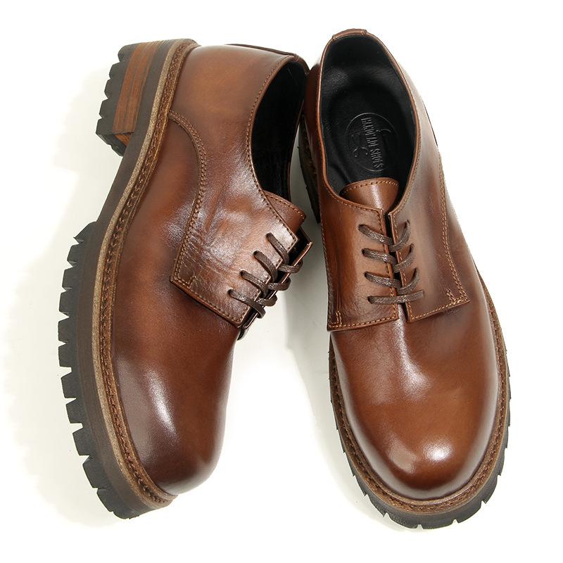 16-2 Retro Leather Round Head Derby Leather Shoes Hand-Polished Old Tooling Casual Men'S Shoes