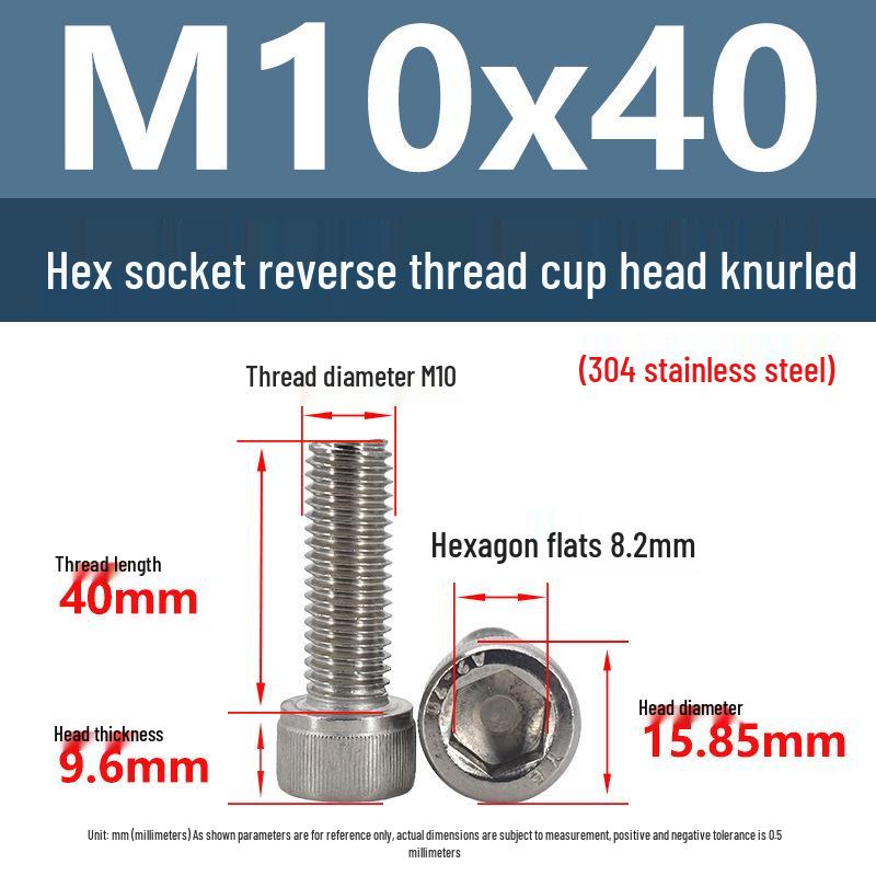 Yigu Yigu 304 Stainless Steel Reverse Thread Knurled Hex Socket Cup Head M6-M12 Screws