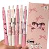 6Pcs/box Sweet American Pink Color Gel Pens for Kids Cream Bow Cake Dessert Stationery Gel Pen 0.5mm Black Ink Pen for Writing