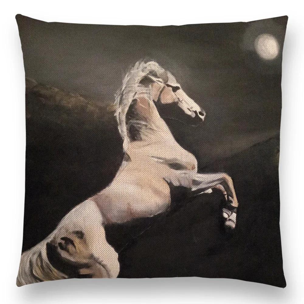 Наволочка с масляной живописью лошади, домашний декор, винтажная наволочка для дивана, автомобиля, льняная наволочка, домашняя декоративная, дропшиппинг