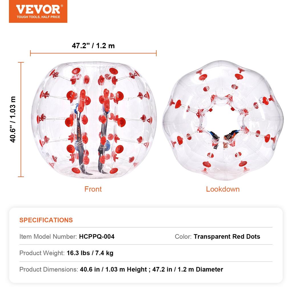 VEVOR Inflatable Bumper Ball 1-Pack, 4FT/1.2M Body Sumo Zorb Balls for Teen & Adult