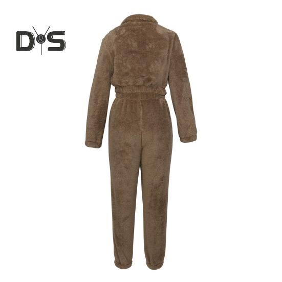 2 шт./комплект женский топ брюки костюм однотонный длинный рукав воротник стойка топ эластичный пояс толстые плюшевые брюки спортивный фитнес костюм пижама осень зима