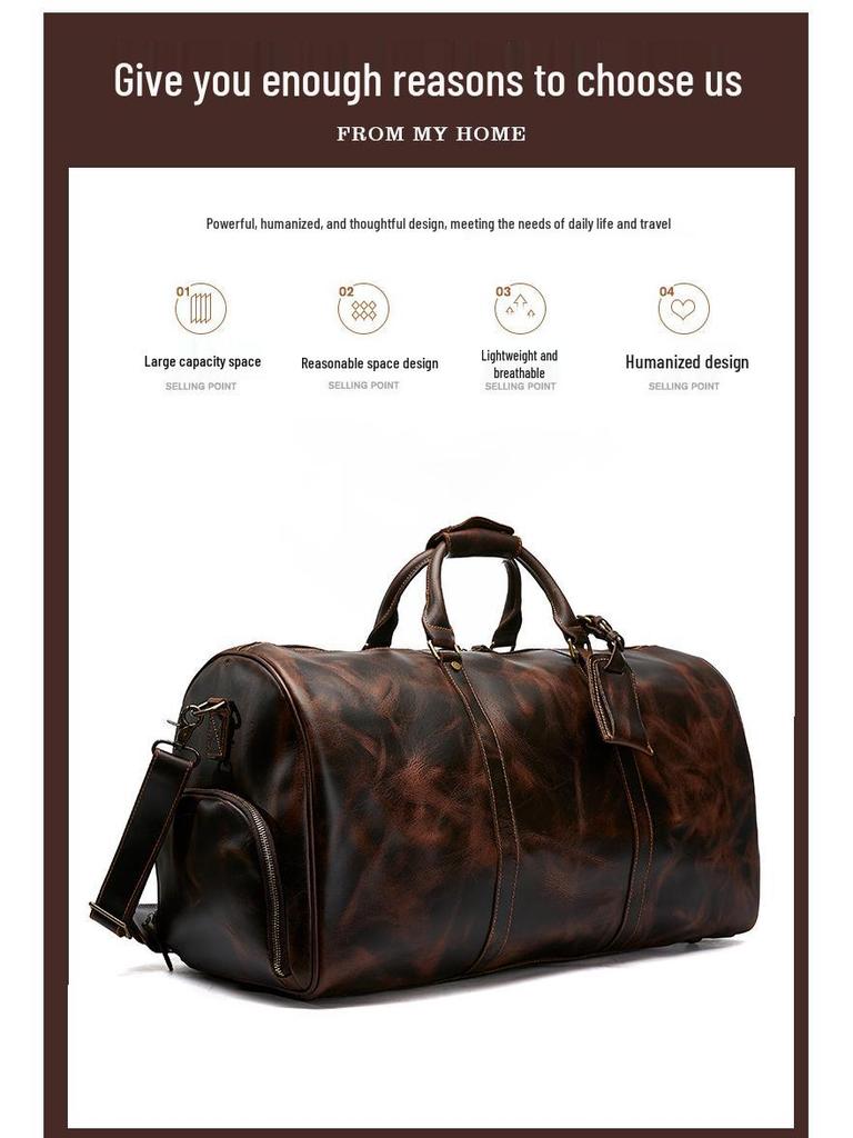 Мужская кожаная дорожная сумка с отделением для обуви - Винтажная кроссбоди ручная кладь