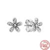 Authentic S925 Sterling Silver Earring Flower Tree Heart Stars Moon Sparkling Pavé Stud Earrings Women Fashion DIY Charms Jewelry