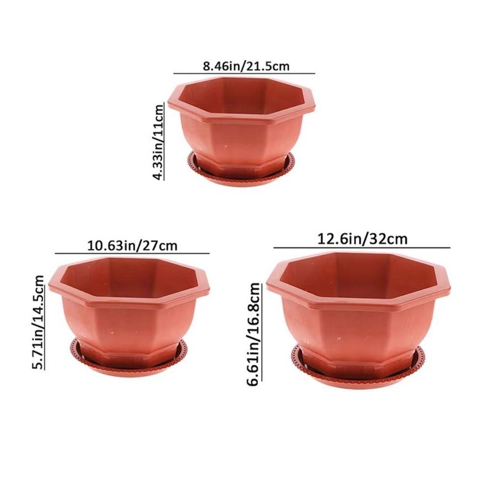 Modern Plastic Flower Pots Octangle with Tray Balcony Plant Pot Plant Growth Container Home Garden Decoration
