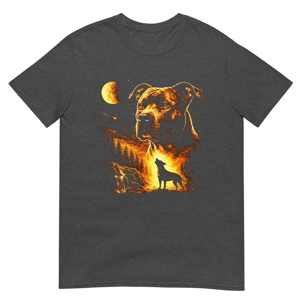 Pitbull Howling To The Moon Vintage Forest 90s Style TShirt