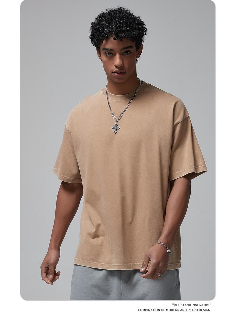 ARTIE Men's 2024 Summer 325g Batik Washed Distressed Retro T-Shirt - American Fashion Short Sleeve