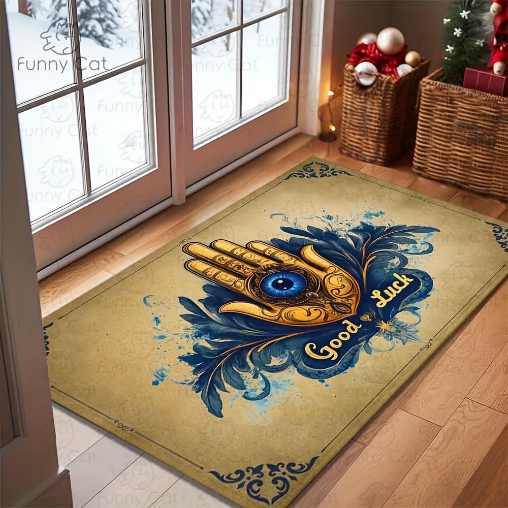 Evil Eye Welcome Mat Good Vibes Pattern - Decorative Non-Slip Floor Rug for Entryway , Bedroom , Balcony , Home