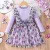 Girls Fashion Long-sleeved Butterfly Mesh Dress Spring Summer Casual Dress for Children