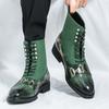 Зимняя Новая Мода Змеиный Принт Комбинированные Мотоциклетные Ботильоны с Острым Носком Высокие Для Мужчин На Плоской Подошве Обувь на Все Случаи Жизни Zapatos Hombre