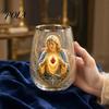 Высококачественная стеклянная посуда Кружка Faith, Прозрачная кружка без свинца, с религиозной тематикой, Позолоченные края, Стильная, Детализированная, Христианская