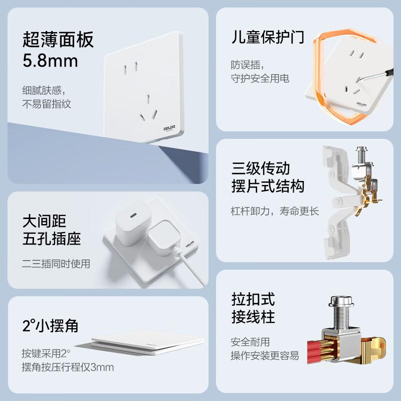 DELIXI CD290 Ultra-Thin Flat Wall Switch & Socket Panel