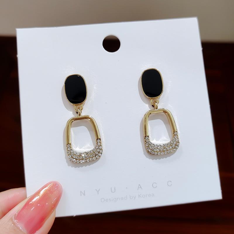 Women's Earrings New Geometric Pendant Earrings Enamel Zircon Earrings Temperament Women's Jewelry