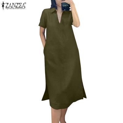 Женское повседневное летнее платье-рубашка с отложным воротником и коротким рукавом