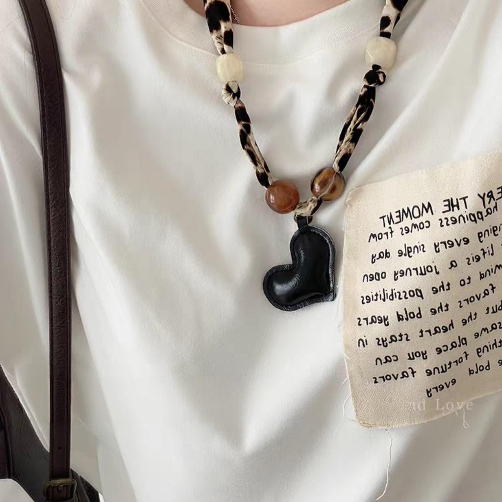 Шелковый шарф-ожерелье с леопардовым принтом и бусинами, с узором "кешью" и деревянными бусинами, в ретро-стиле, длинная выдвижная цепочка для свитера.