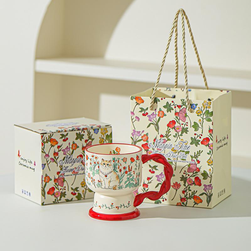 Креативная керамическая кружка с цветочным рисунком для женщин, изысканный и красивый подарок на день рождения для лучшей подруги, кофейная чашка, чашка для питья воды