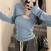 Y2K Sexy Slim Knitted Sweater Women Korean Fashion Cardigan+Vest Set Tops Ladies Harajuku Casual Cropped Knit Jumpers