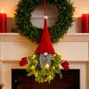Lighted Gnome Christmas Wreath for Front Door Artificial Pine Spruce Hanging Sign Swedish Tomte Holiday Decor for Indoor Outdoor Porch Window Wall