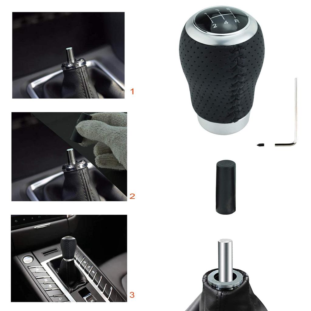 Lunsom Leather 5 Speed Shift Knob Car Gear Shift Knob General Auto Manual Car (Black Stitching)