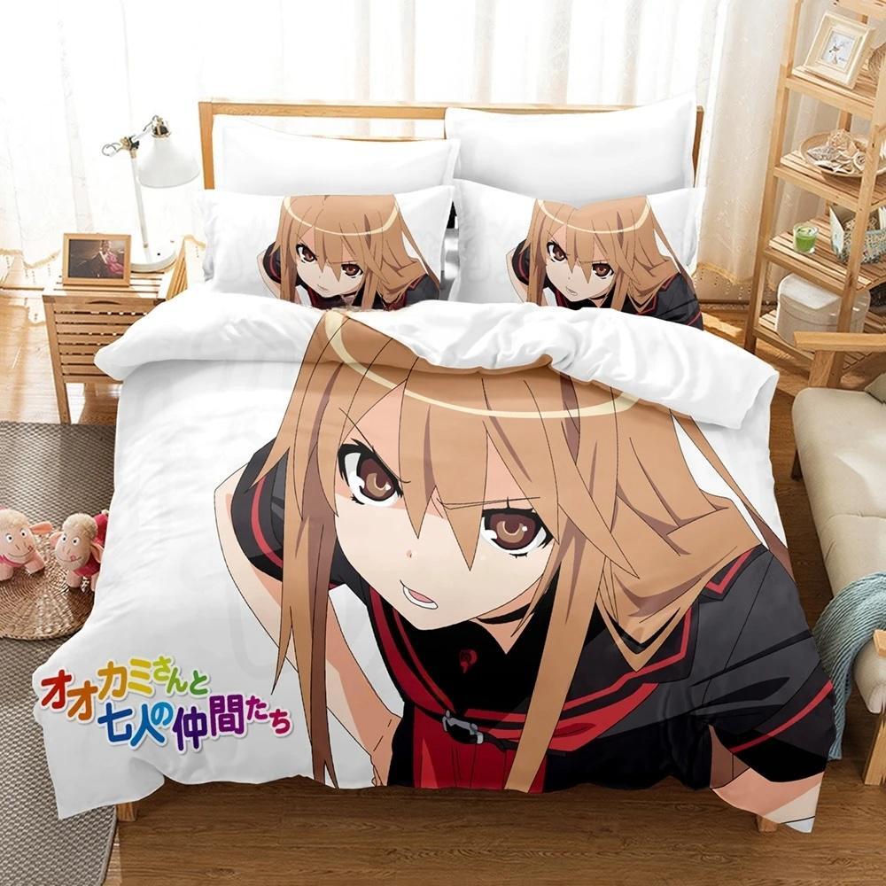 Ookami-san To Shichinin No Nakama-tachi Комплект постельного белья Односпальный Полуторный Двуспальный Кингсайз Комплект для кровати Взрослый Детский Спальня Комплекты пододеяльников