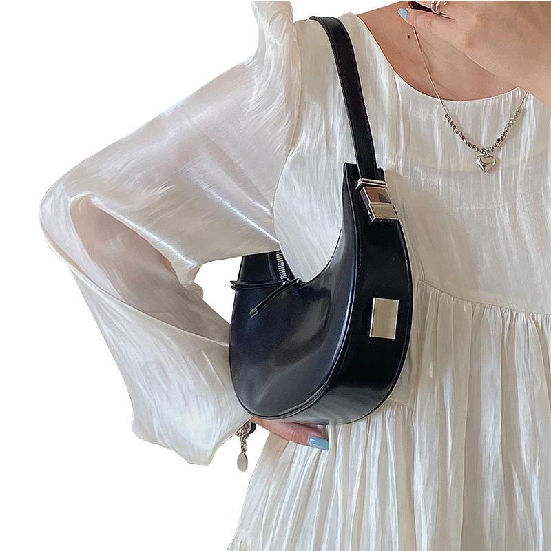 Однотонная полукруглая сумка в форме полумесяца для женщин, которую можно носить под мышкой, универсальная и высококачественная сумка на одно плечо для Instagram