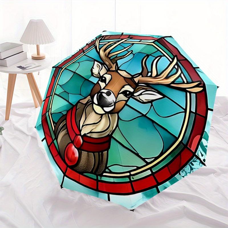 1pc Stained Deer Automatic Open/Close Umbrella, Portable Folding umbrella for Everyday Use yy250826058