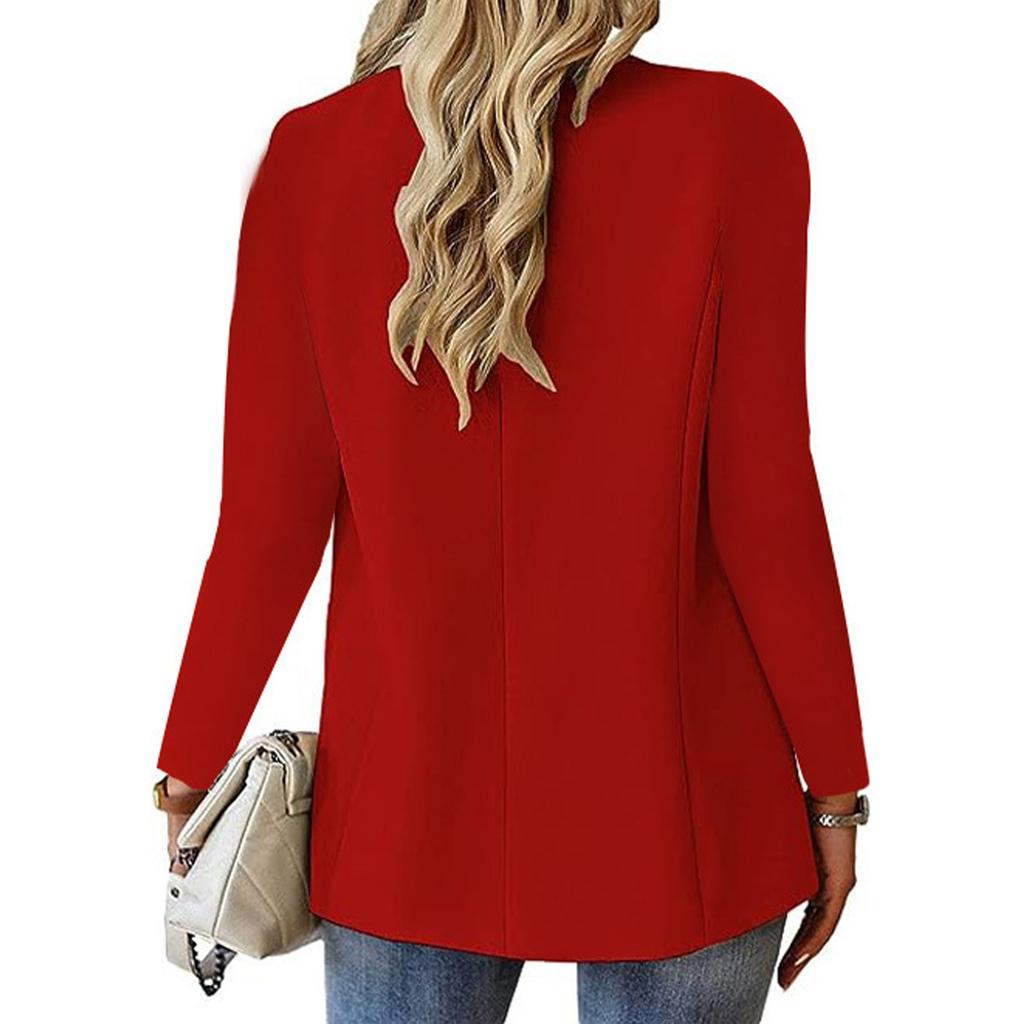 Women's Casual Long Sleeve Button Down Solid Color Lapel Cardigan  Jacket Temperament Jacket