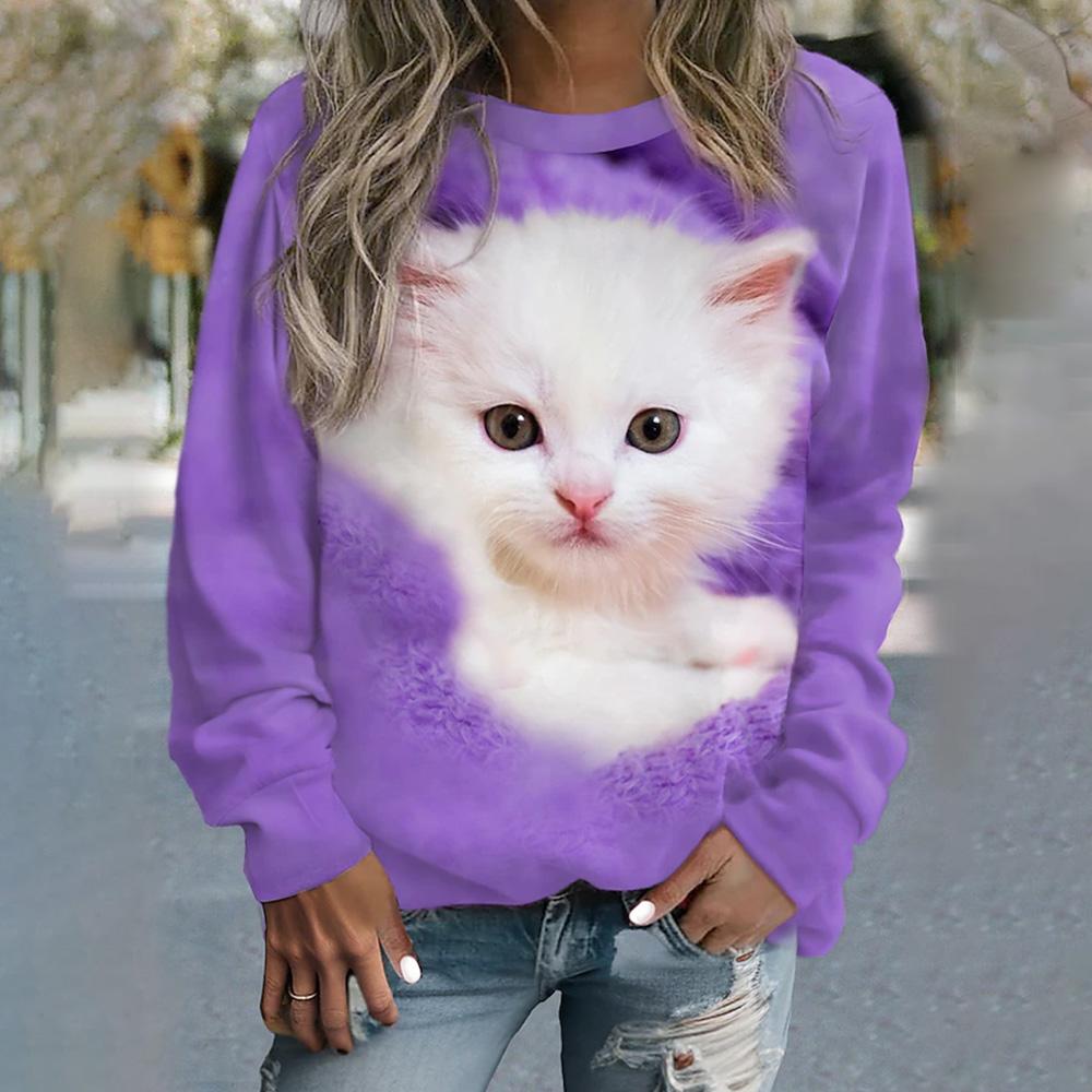 3D Милый Кот Принт Длинные Рукава Рубашки Весна И Осень Смешные Зимние Топы Стиль Кавайи Уличная Одежда Толстовки Свитшоты Для Женщин