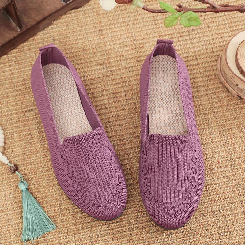 Весенне-летняя женская обувь старые пекинские тканевые туфли дышащие туфли из сетки с мушиным плетением для среднего и пожилого возраста на плоской подошве туфли для мамы с неглубоким вырезом si