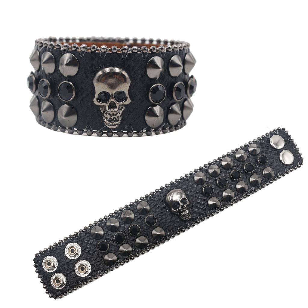 Американский браслет с заклепками из стразов, панк-готика, персонализированные украшения с маленьким черепом