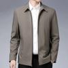 Men Jacket Lapel Solid Color Mid-aged Elderly Men Long Sleeve Zipper Closure Straight Formal Business Casual Soft Spring Fall Daily Coat