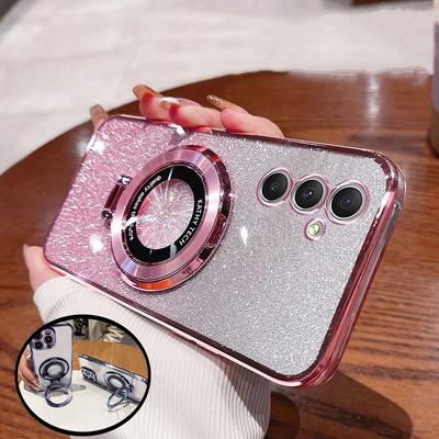 Роскошный чехол для телефона с блестящим магнитным держателем для Samsung Galaxy A15 A25 A35 A55 A05 A05S A54 A14 A24 A34 A04, чехол-кронштейн