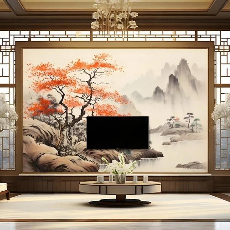 Natural Scenery Mural Oil Painting Hand-Painted Tree Mountain Wallpaper Home Decor Wall Backdrop 3d Mural