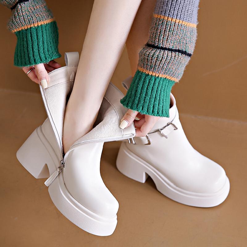 Мода Модные ботильоны на толстом каблуке женские осенне-зимние короткие плюшевые ботинки на платформе женские с пряжкой на ремне готические из искусственной кожи Botas Mujer