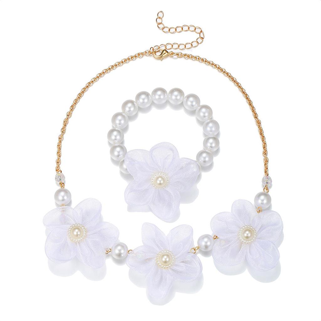 Ожерелье из искусственного жемчуга, ожерелье с подвеской в виде цветка, браслет из бусин, детское ожерелье, подходит для элегантных нарядов