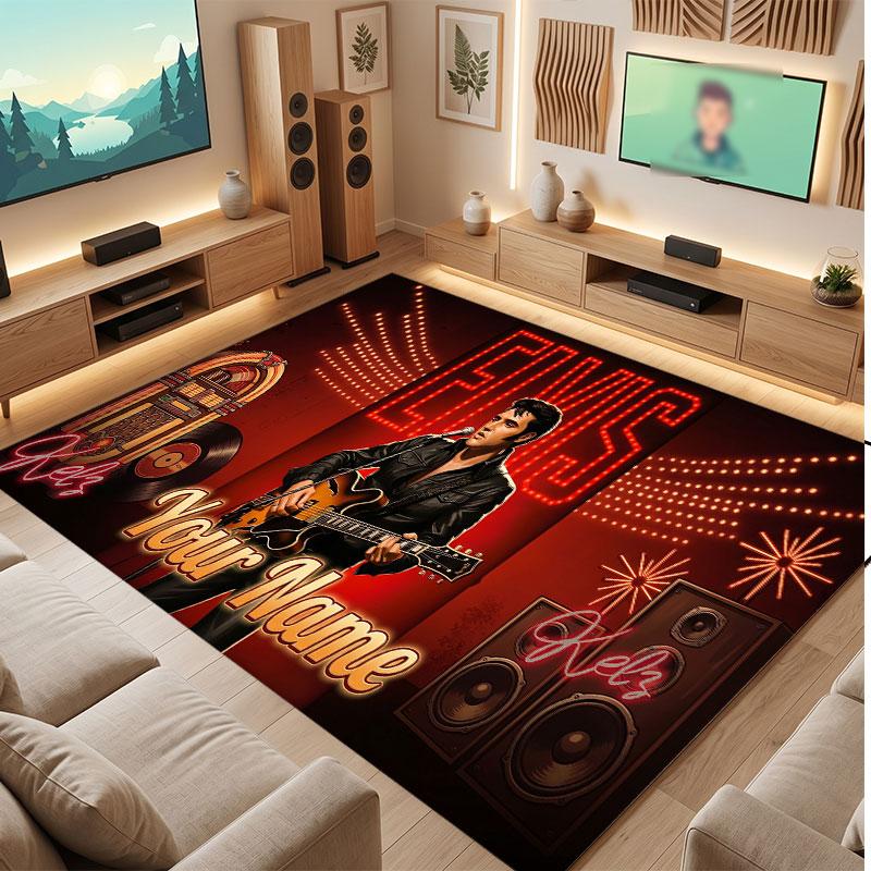 Elvis Presley Personalized Crystal Velvet Carpet, Customized Name Text Soft Anti‑Slip Rug for Living Room Bedroom