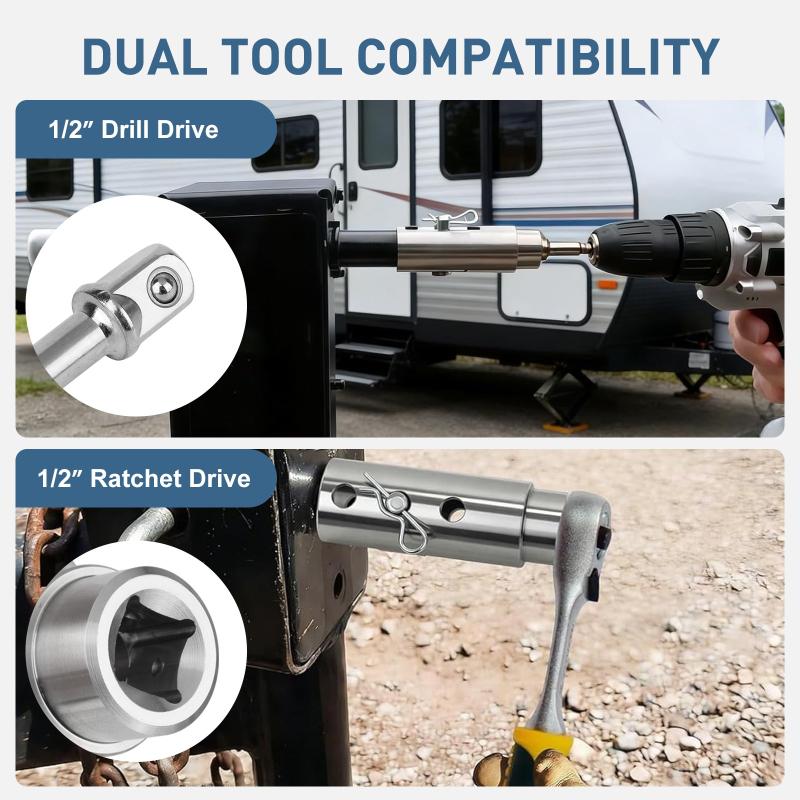 Trailer Jack Drill Adapter Kit Solid Carbon Steel Construction 1" Drive Shaft 1/2" Socket 1/4" Hex Shank for RV Travel Trailer