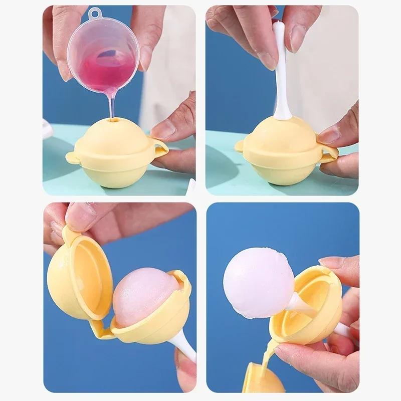4 PCS Lollipop Silicone Ice Box Popsicle Mold Mini Ice Cream Maker Ice Mold Household Popsicle Ball Mold Homemade Popsicle Tools