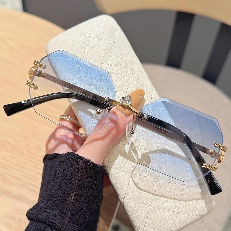 2025 Новые солнцезащитные очки без оправы Cut Edge UV400 Европейские и американские модные очки с большой оправой и полигональными линзами для путешествий и езды на велосипеде