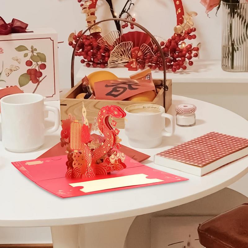 2025 Year of the Snake Hot Stamping Red 3D Pop Up Greeting Card Company Chinese New Year Snake Lunar Gift Ins ZodiacSmall Snake