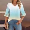 Женский повседневный топ с рукавами 3/4, летняя футболка с v-образным вырезом и пышными рукавами